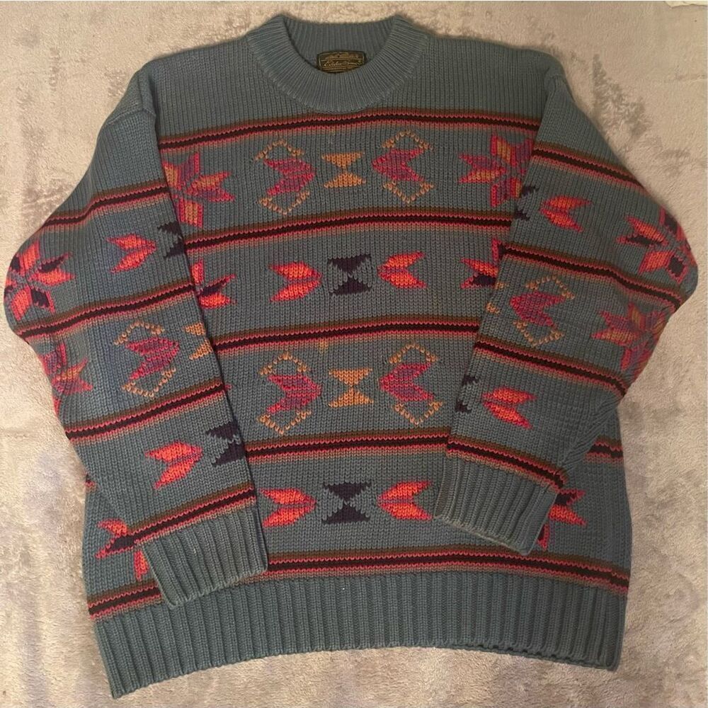 Vintage Eddie Bauer Heavy Geometric Knit Sweater M